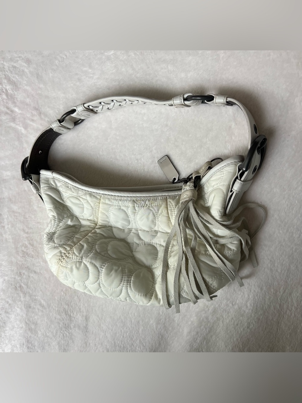 Vintage Y2K Coach Quilted White Hobo Shoulder Bag